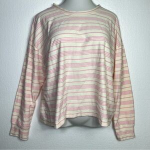 J.Crew cotton cream/pink striped tee long sleeve size XL NWT